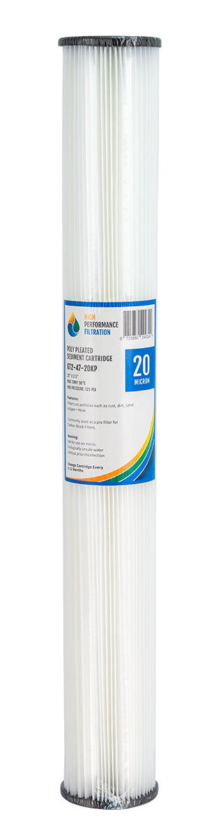 Replacement Washable Pleated Sediment Cartridge – 20 Micron, 20" x 2.5"