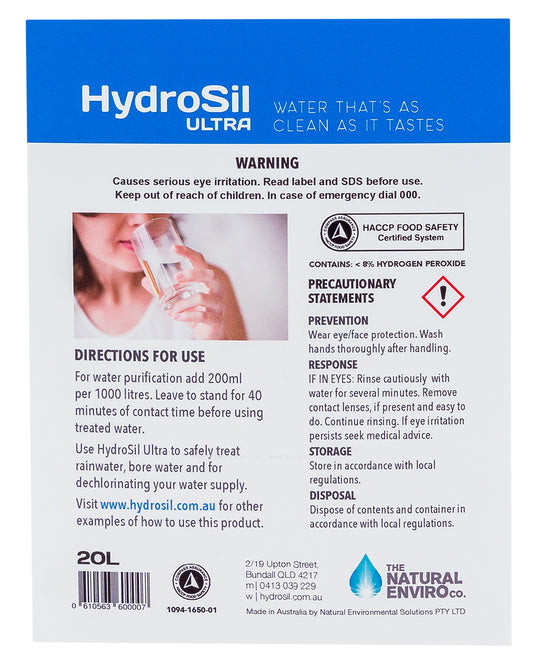 HydroSil-ULTRA 20Lt Bottle | Silver Stabilised Hydrogen Peroxide Water Sanitiser 7.5%