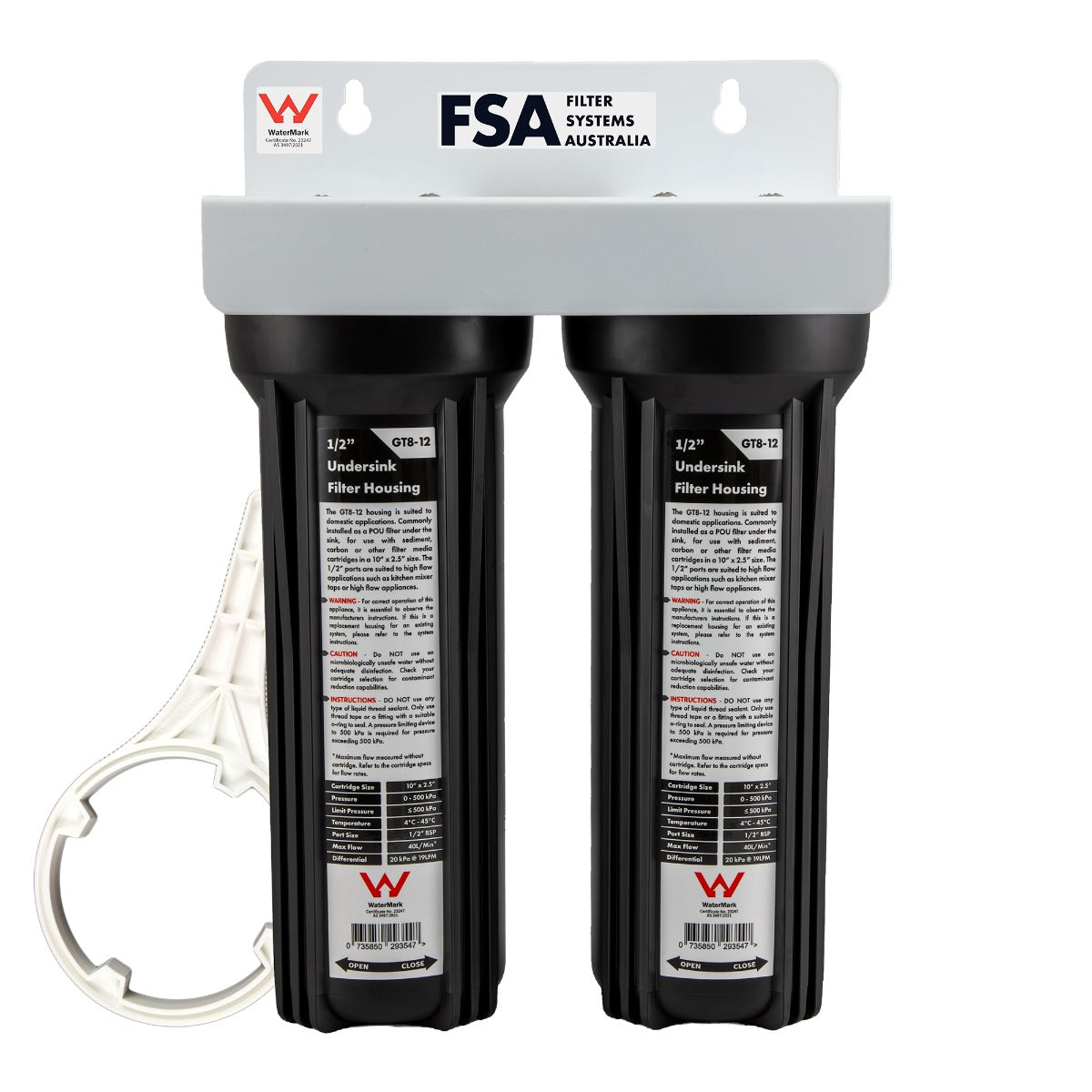 Twin Multi-Use Water Filter System 1/2" Ports + Opening Spanner | Watermark Certified (GT1-3W)
