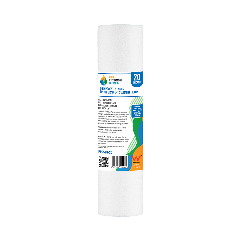 Replacement 20 micron polypropylene spun sediment filter cartridge 10 x 2.5 inch (GT2-3K)