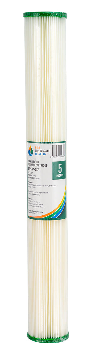 Replacement Washable Pleated Sediment Cartridge – 5 Micron, 20" x 2.5" (GT2-47-5KP)