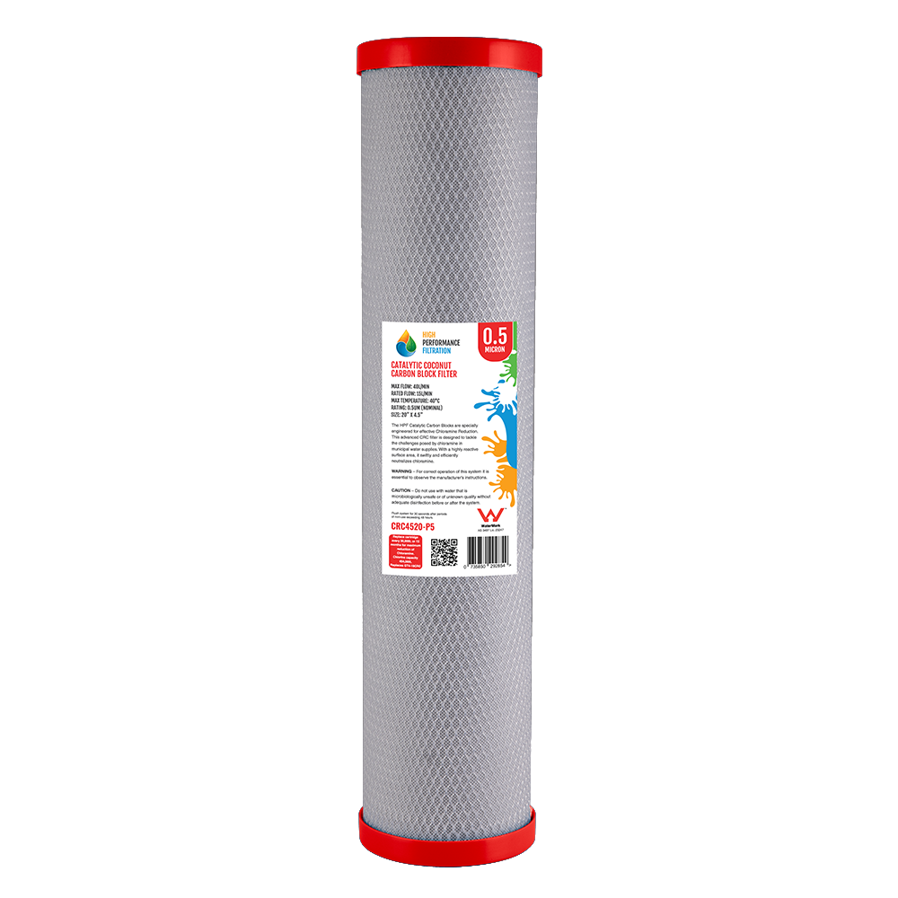 0.5 Micron Catalytic Coconut Carbon Block Cartridge – Chloramine Reduction, 20" x 4.5"