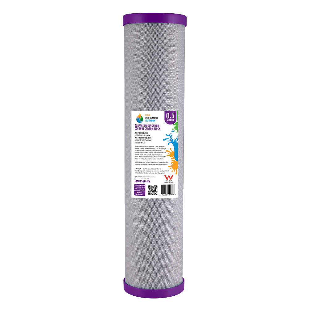 0.5 Micron Surface Modified Coconut Carbon Block Cartridge – Tannin Reduction, 20" x 4.5"