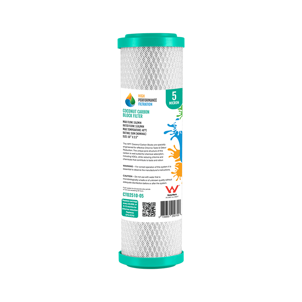 Coconut Carbon Block Cartridge 5 Micron 10 inch x 2.5 inch, WaterMark certified (GT4-7CTO / CTO2510-05)