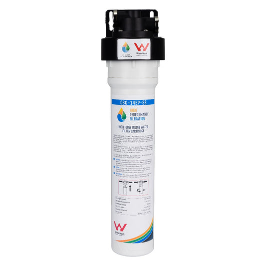 High Performance Filtration | 3-in-1 High Flow Inline Water Filter System | 0.5 Micron Carbon Block with Scale & Cyst Reduction Technology (H1-CBG-14EP-SS)