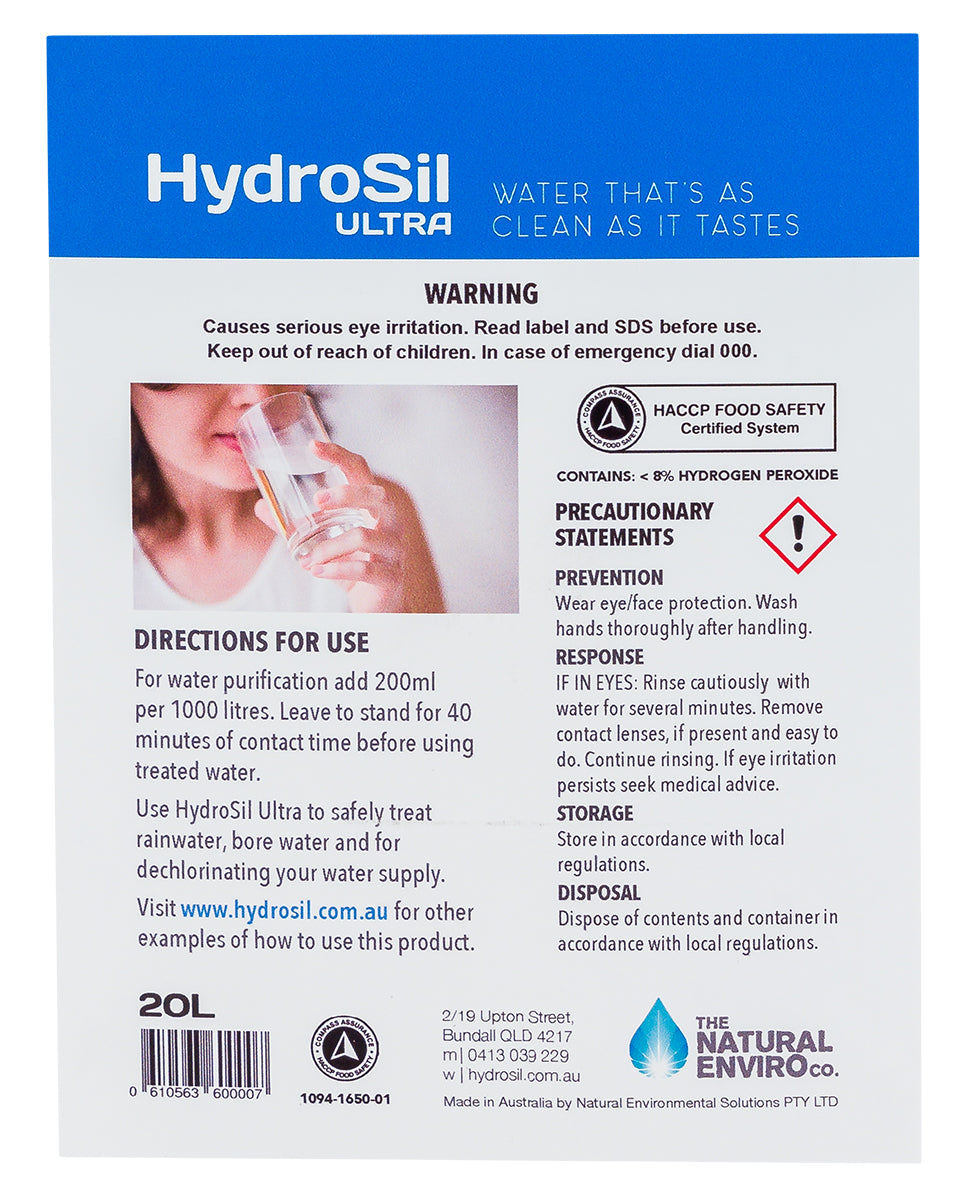 HydroSil-ULTRA 20Lt Bottle | Silver Stabilised Hydrogen Peroxide Water Sanitiser 7.5%