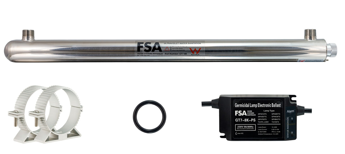 WaterMark Ultraviolet Water Sterilisation System 50L/m Whole House UV 316 Stainless Steel (GT7-8K)