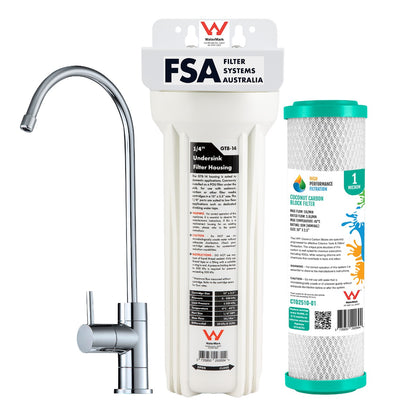 Single Undersink Carbon Water Filter System with Faucet Kit for Chlorinated Water (GT1-15WM)