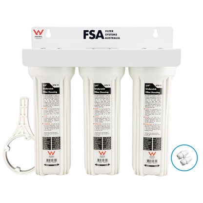 WaterMark Triple Undersink Water Filter System Housing 10" x 2.5" with 1/4" Ports (GT1-38)