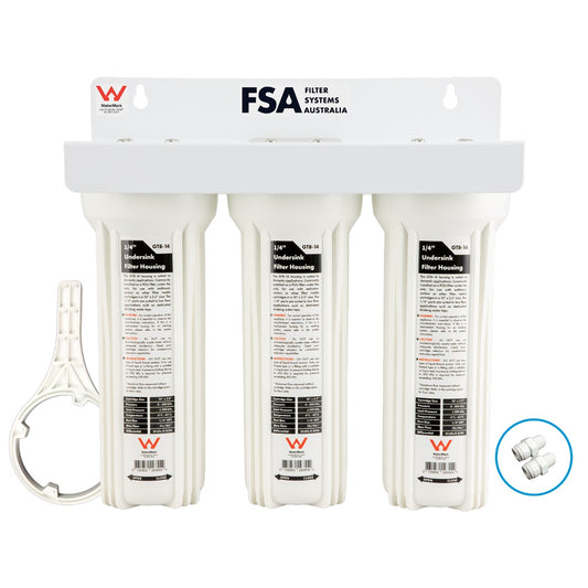 WaterMark Triple Undersink Water Filter System Housing 10" x 2.5" with 1/4" Ports (GT1-38)