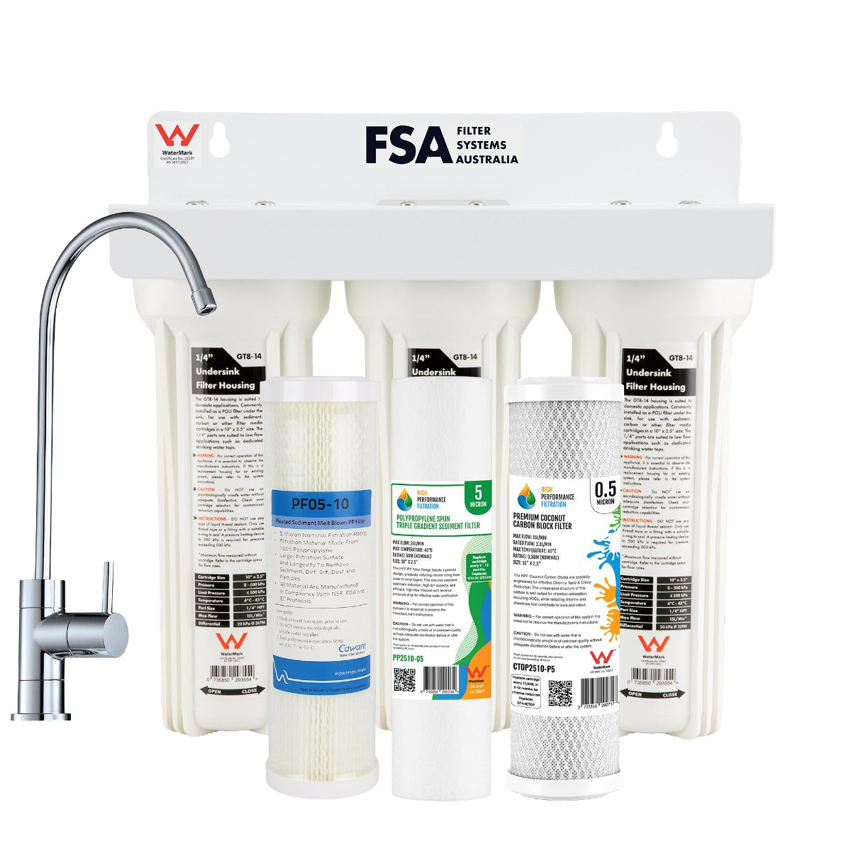 Triple Undersink Water Filter System | 5 to 0.5 Micron for Heavy Sediment (GT1-38TF)