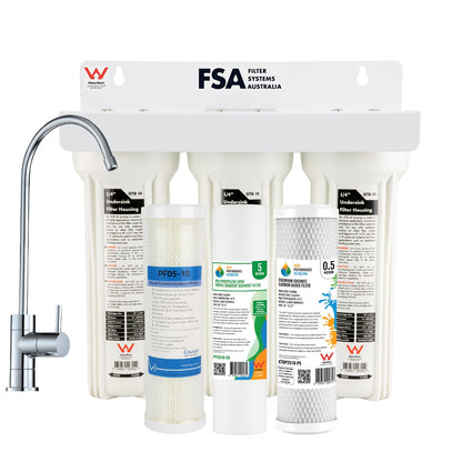 Triple Undersink Water Filter System | 5 to 0.5 Micron for Heavy Sediment (GT1-38TF)