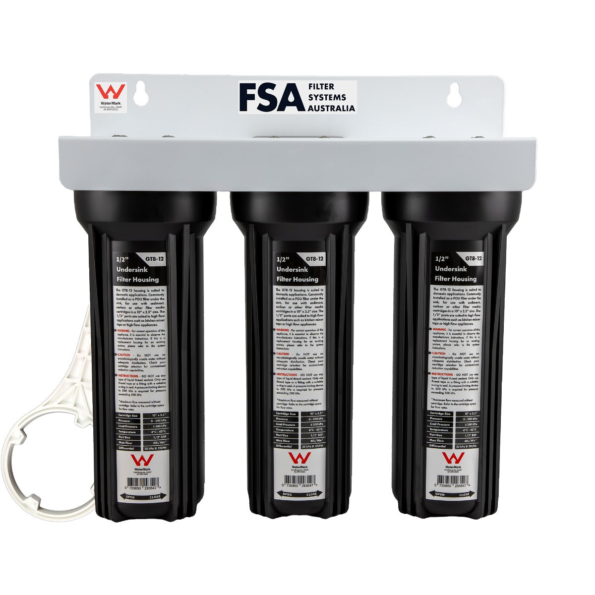 Triple Multi-Use Water Filter System Housing 10" x 2.5" with 1/2" Ports (GT1-3T)