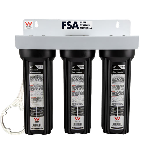 Triple Multi-Use Water Filter System Housing 10" x 2.5" with 1/2" Ports (GT1-3T)