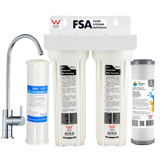 Twin Undersink Water Filter System for Rain & Tank Water | Bacteria Protection with 0.1 Micron + Silver Carbon (GT1-46WMAF)