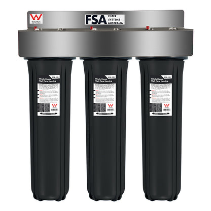 Triple Whole House Hard Water, Heavy Metal & Chlorine Reduction Filter System | 20" x 4.5" High Flow | Watermark (GT1-108-OSP)