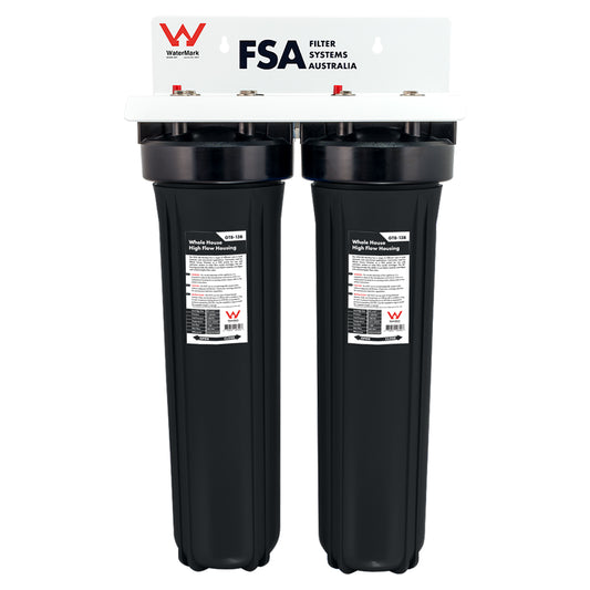 Twin Whole House Rain/Tank Water + pH Treatment Filter System | Ultraviolet Sanitation to Kill Bacteria, Parasites & Viruses + pH Neutralising to Control Copper Pipe Corrosion (GT1-18-TWIN-KIT)