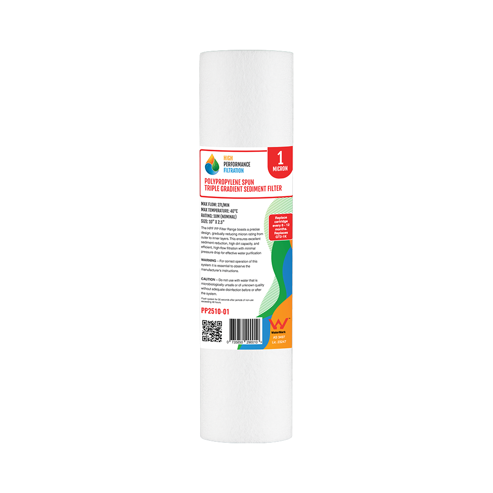 Replacement 1 micron polypropylene spun sediment filter cartridge 10 x 2.5 inch (GT2-1K)
