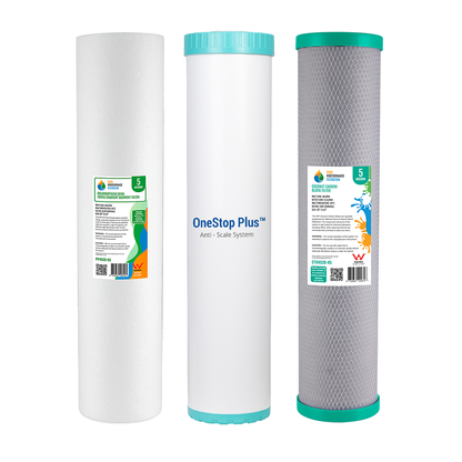 Triple Whole House Hard Water, Heavy Metal & Chlorine Reduction Filter System | 20" x 4.5" High Flow | Watermark (GT1-108-OSP)