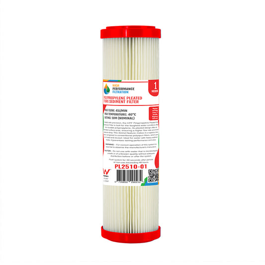 Replacement Washable Pleated Sediment Cartridge – 1 Micron, 10" x 2.5" (GT2-41K)