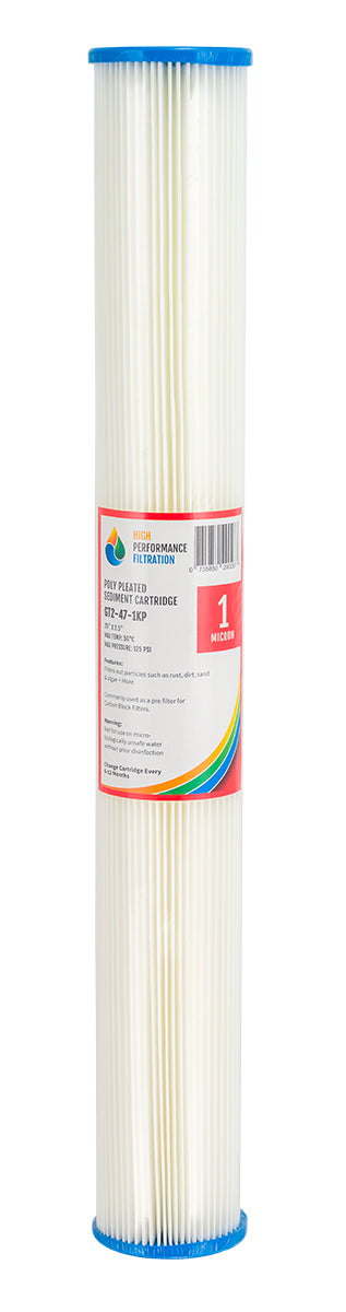 Replacement Washable Pleated Sediment Cartridge – 1 Micron, 20" x 2.5" (GT2-47-1KP)