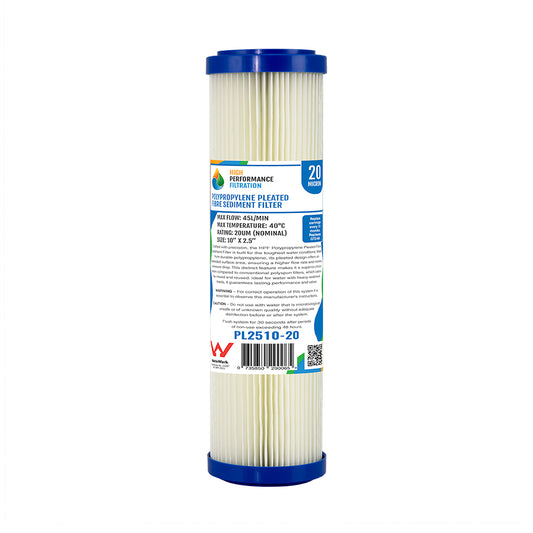 Replacement Washable Pleated Sediment Cartridge – 20 Micron, 10" x 2.5" (GT2-6K)