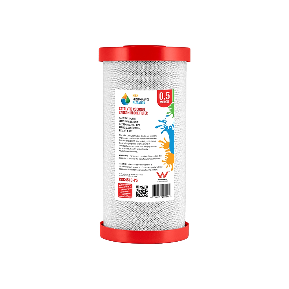 0.5 Micron Catalytic Coconut Carbon Block Cartridge – Chloramine Reduction, 10" x 4.5"