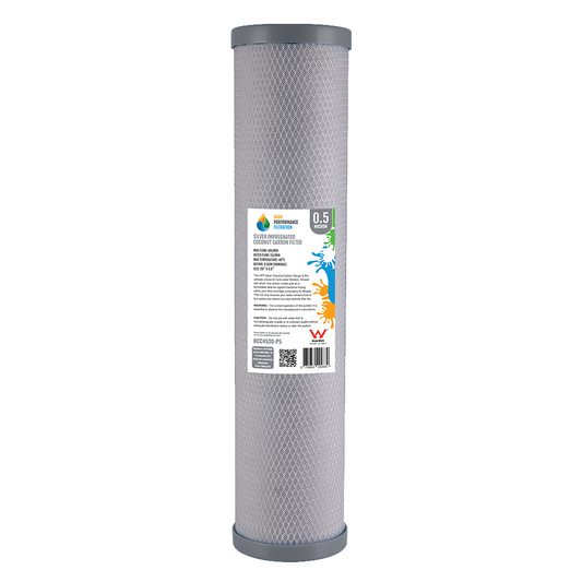 0.5 Micron Silver Impregnated Carbon Block Cartridge – Bacteriostatic, 20" x 4.5"
