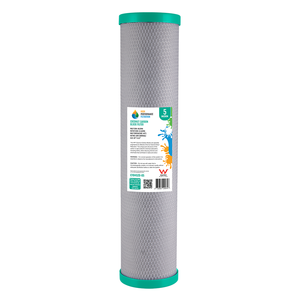 Coconut Carbon Block Cartridge 5 Micron 20 inch x 4.5 inch, WaterMark certified (GT4-19CTO / CTO4520-05)