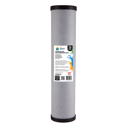 20 Micron Low Pressure Drop Carbon Block Cartridge – Low Restriction, 20" x 4.5"