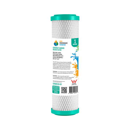 Coconut Carbon Block Cartridge 1 Micron 10 inch x 2.5 inch, WaterMark certified (GT4-6CTO / CTO2510-01)