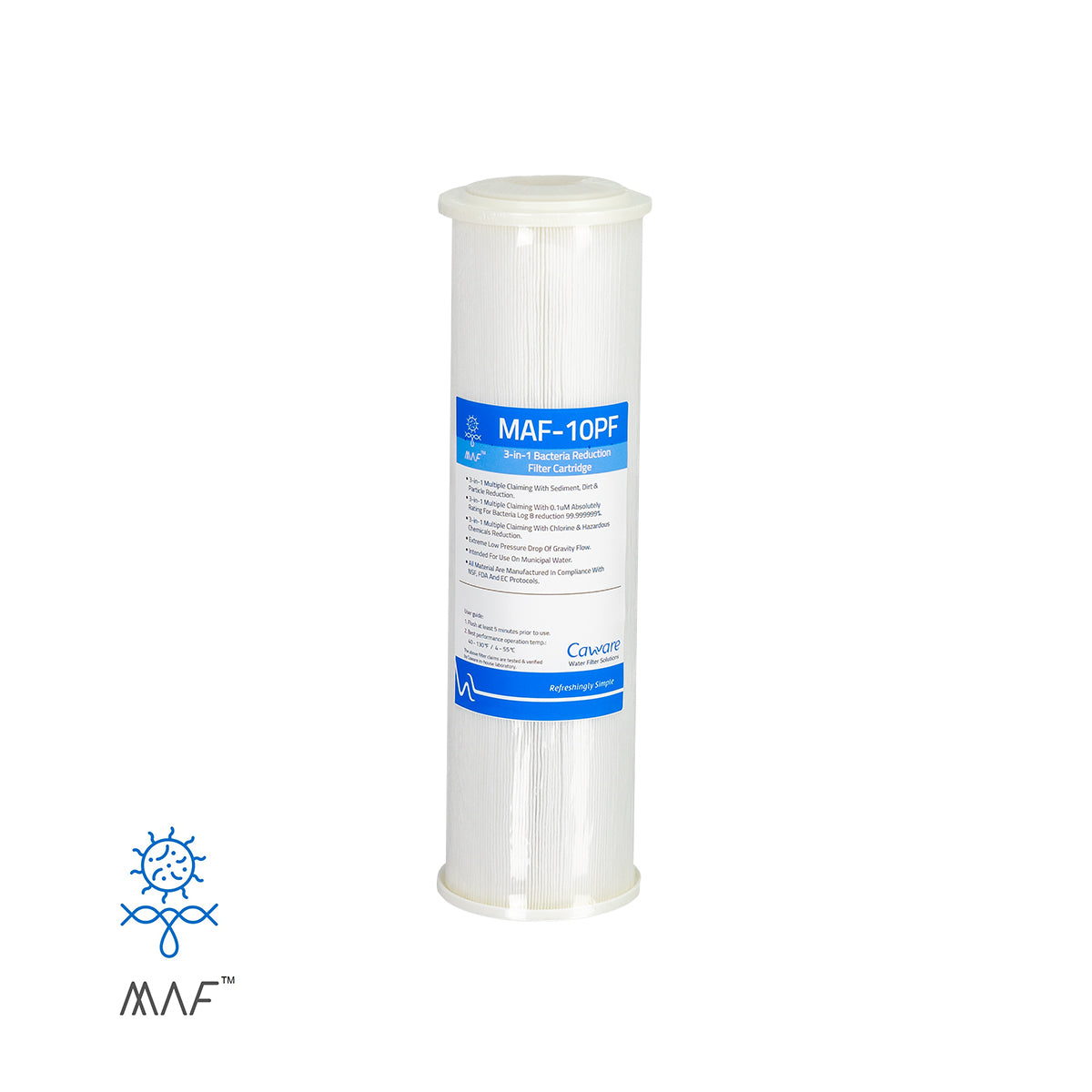 Caware 0.1 Micron 3-in-1 Sediment, Chemical & Bacteria Reduction Cartridge, 10" x 2.5" (GT42-0-MAF)