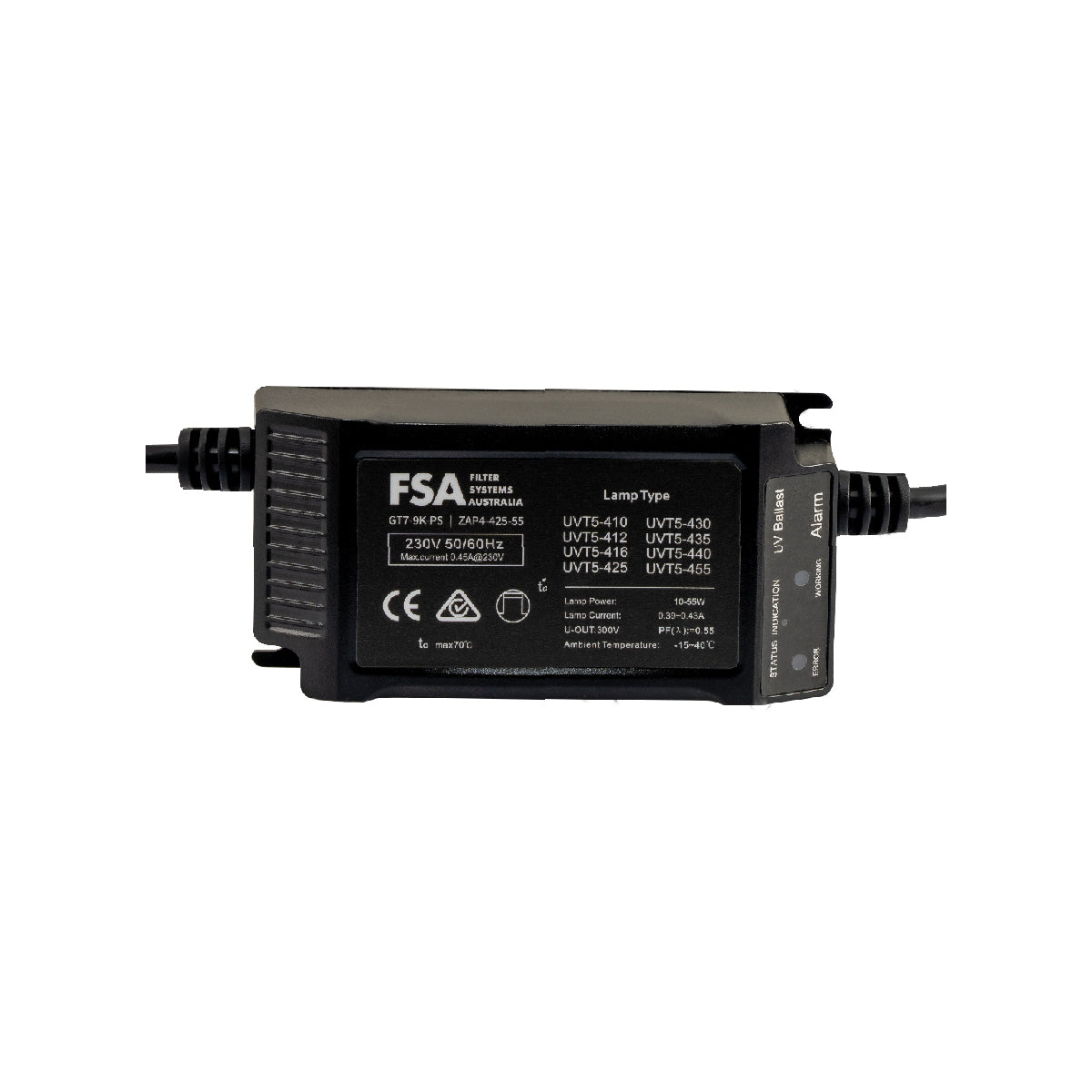 UV Ballast Power Supply for FSA WaterMark Ultraviolet Systems 10W-55W - Earth Cable + AU Plug (GT7-9K-PS)