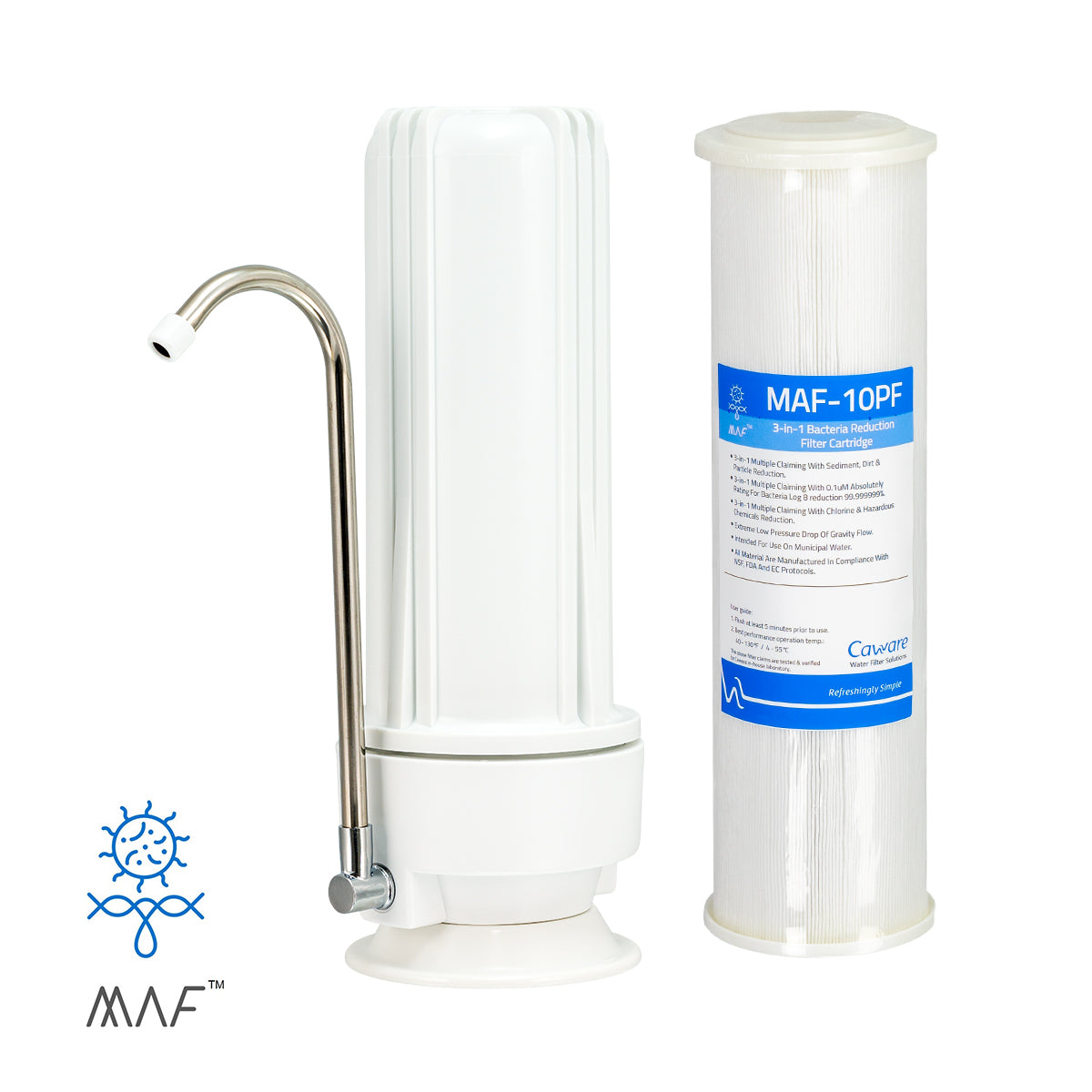HPF Benchtop Water Filter System 0.1 Micron Sediment, Chemical & Bacterial Reduction Filter (H1-100MAF)