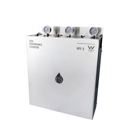 High Performance | Triple Whole House Water Filter System with Stainless Steel Enclosure (HPF-3)