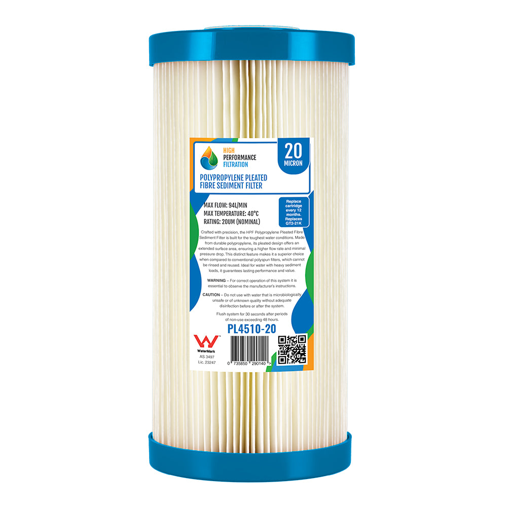 Replacement Washable Pleated Sediment Cartridge – 20 Micron, 10" x 4.5"